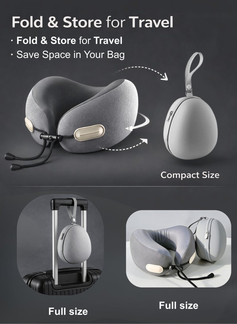 تذكرة سفر وسادة رقبة ذاكرة الرغوة شكل حرف U بدعم رأس قابل للتعديل، حقيبة محمولة لرحلة الطائرة والسيارة، وسادة مريحة للاستخدام المنزلي والمكتبي، لون أسود - Image 3